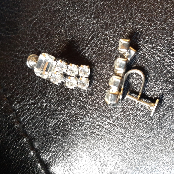 Silver Rhinestone Clip On Earrings - Picture 2 of 6